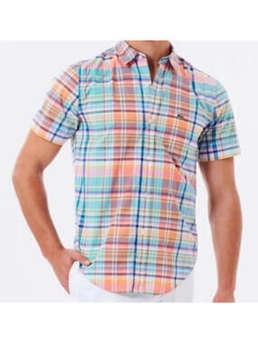 Lacoste SS plaid Regular Collar Shirt Full Pattern Logo Embroidery Small cfe09